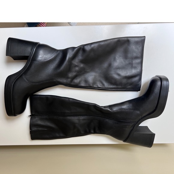 Steve Madden Fanatik Black Leather Square Toe Platform Block Heel Boots 10M NWOT - Picture 3 of 8